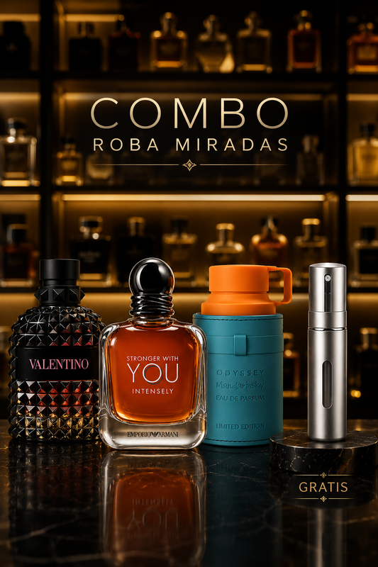 🔥 COMBO ÉLITE ROBA MIRADAS 🔥 Valentino • Mandarin Sky • Strange With You + Atomizador GRATIS 🎁
